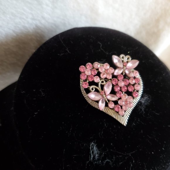 Vintage Jewelry Vintage Butterfly Heart Brooch Pink Rhinestones On